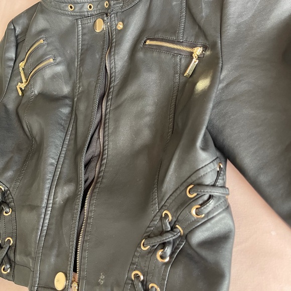 Black Leather Crop Jacket - Picture 3 of 6